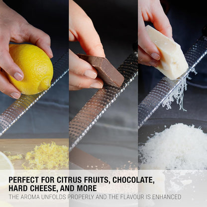 Premium Classic Series Zester - Lipstick Pink | Lemon Zester tool, Hard Cheese & Vegetable Grater | For Citrus, Parmesan Cheese, Garlic, Ginger, Nutmeg | Fine Stainless Steel Blade, Made in USA