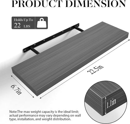 BAYKA Rustic Brown Floating Shelves 22.5in, Set of 2, Wall Mount Wood Shelf | Easy Install, 22lbs Max Load, Hidden Bracket, for Bathroom Bedroom Living Room or Kitchen, Hanging Shelf Book Decor Storage