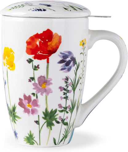 AmorArc Tea Cup With Infuser and Lid, 18oz Loose Leaf Tea Mug With Steeper | Porcelain Tea Mug With Infuser and Lid, Strainer Tea Cup for Tea Lovers, Home & Office, Housewarming Birthday Gift