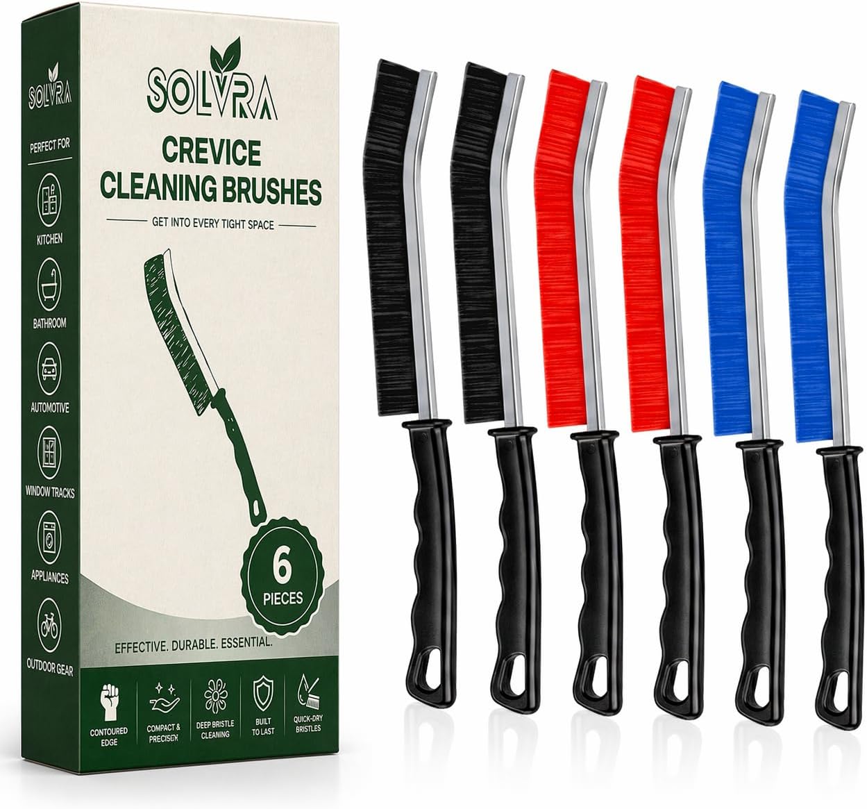 Crevice Cleaning Brush Set – 3Pcs Hard Bristle Cleaning Tools for Grout, Tile Floors, Gaps & Narrow Spaces – Small Grout Scrub Brush for Cleaning Bathroom, Shower, Window Tracks, Kitchen | Grout Scrub Brush for Tile Floors, Bathroom, Shower, Window