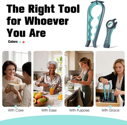 Jar Opener for Weak Hands, Seniors with Arthritis, Blue | 5-in-1 Multi-Function Bottle & Can Opener with Ergonomic Non-Slip Handle, Kitchen Tool Set