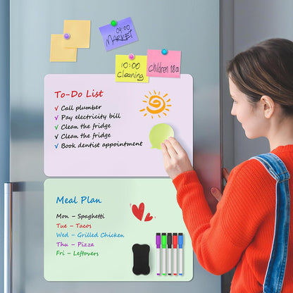 MaxGear Magnetic Whiteboard for Fridge 12x8 White 5 Pack | Strong Magnet, Dry Erase, Reusable, Easy Clean, Stain Resistant, Meal Planner, Grocery List, Family Notes, Kitchen Organizer