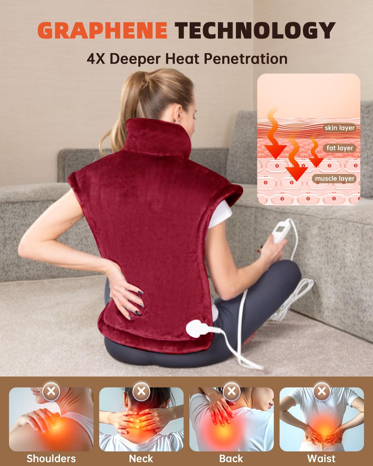 Graphene-Infused Heating Pad for Neck Shoulder and Back,Large Heating Pad for Women Men Dad, Weighted Electric Neck Shoulders Heat Pad for Pain Relief, ETL Certified