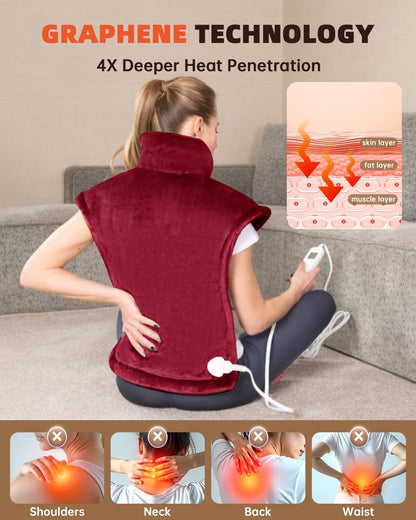 Graphene-Infused Heating Pad for Neck Shoulder and Back,Large Heating Pad for Women Men Dad, Weighted Electric Neck Shoulders Heat Pad for Pain Relief, ETL Certified