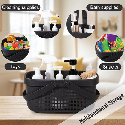 JiatuA Plastic Storage Basket with Handle Portable Shower Caddy Tote Organizer Basket Bin for Bathroom Kitchen Dorm Room Bedroom, Green | Sturdy Drainage Large Capacity Organizer Basket with Silicone Handles for Bathroom Kitchen Bedroom College Dorm
