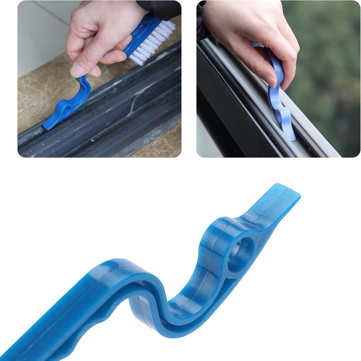 Slick- Window Track Cleaning Brush, 2 Pack, Yellow/Purple Ergonomic Handle, Built-in Scraper, Multipurpose, Window Track Cleaning Tools