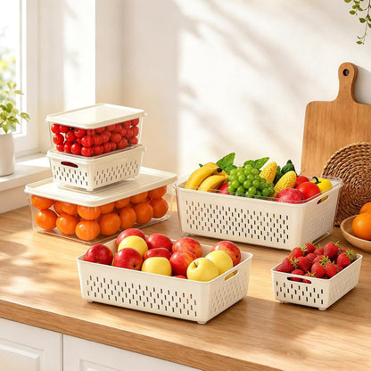 Fruit Storage Containers for Fridge, 4 Pack Plastic Food Storage Container | Fruit Containers Set with Removable Colander, Produce Saver Keep Berry Fruits Vegetables Meet Fresh Longer, Dishwasher Safe