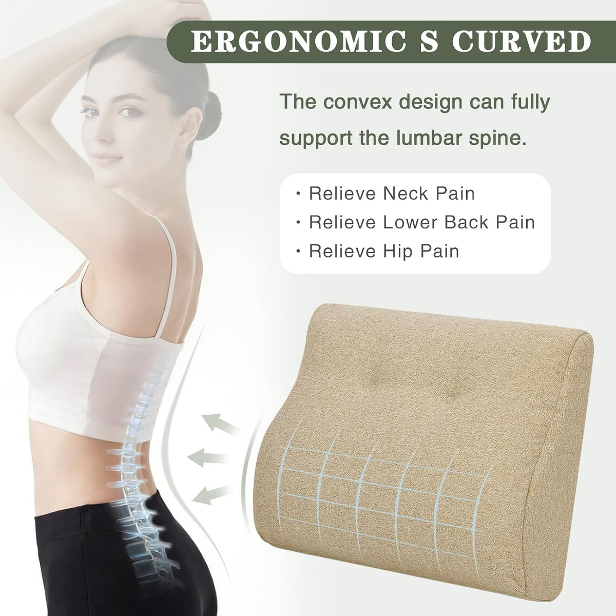 baibu Patented Dual-Layer Memory Foam Lumbar Pillow for Recliner, Brown