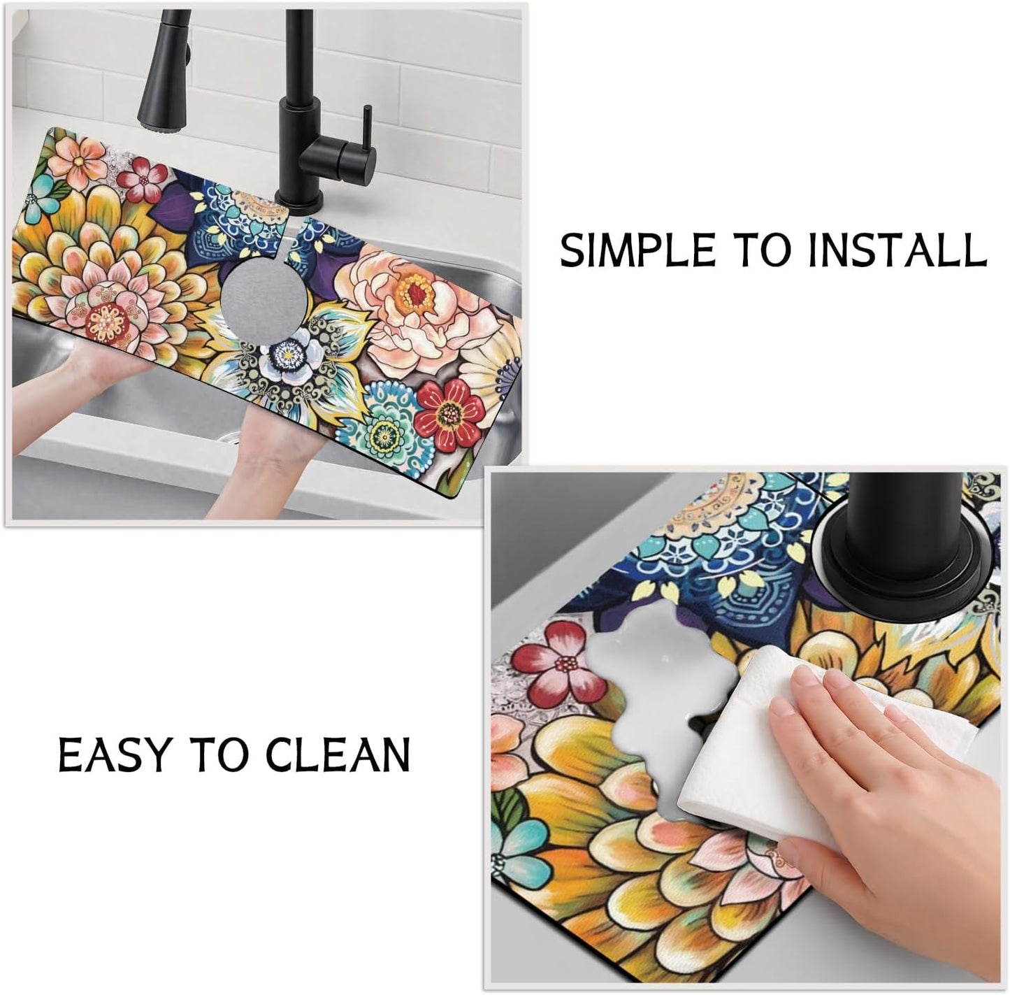 Light Brown White Checkered Kitchen Sink Splash Guard Faucet Mat,Faucet Non-Slip Absorbent Mat,Farmhouse Sink Splash Guard Behind Faucet for Kitchen Bathroom, 15"x5.5"
