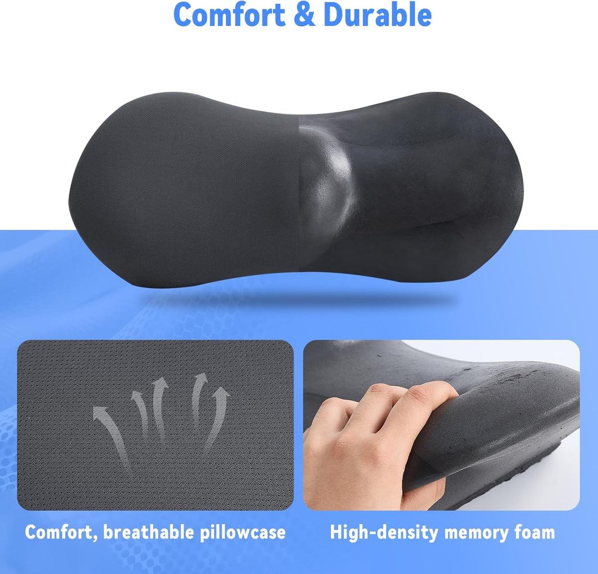 Lumbar Pillow, Memory Foam Lumbar Support Pillow for Office Chair and Car Seat, Ergonomic Streamline Back Pillow for Lower Back Pain Relief, Back Support Pillow for Sitting, Driving, Traveling