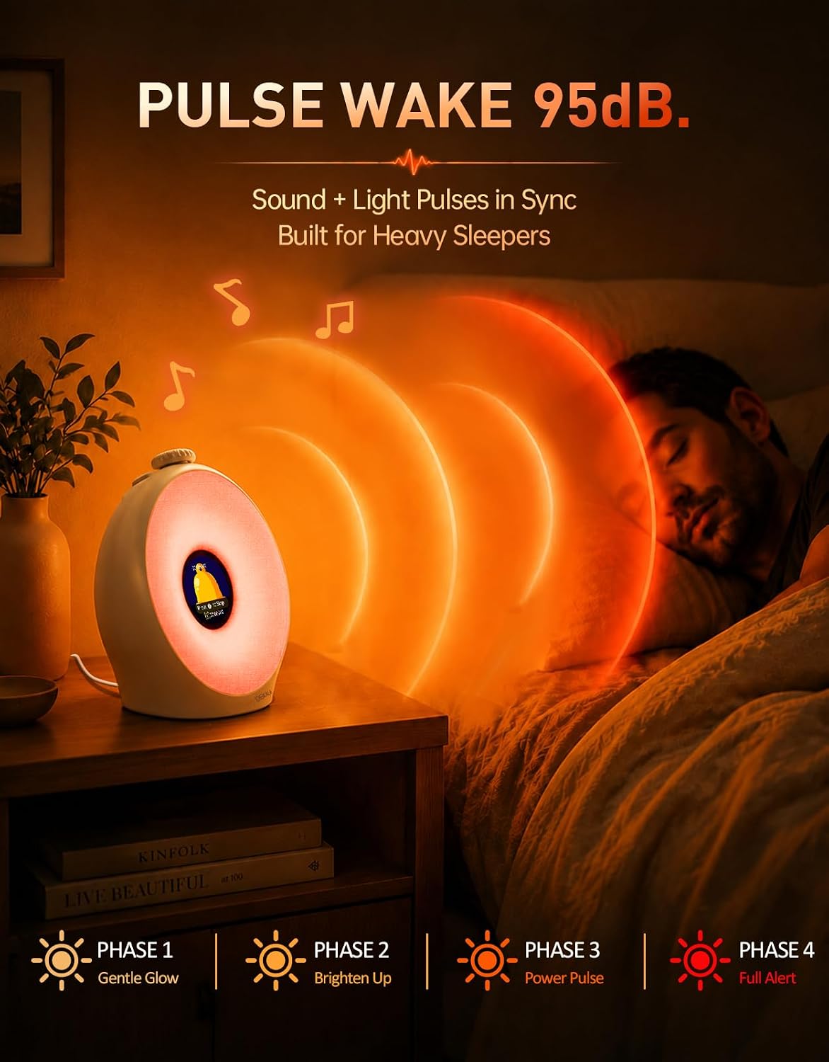 Dekala Sunrise Alarm Clock with Pulse Wake, 7-Day Programmable 4 Loud Alarm