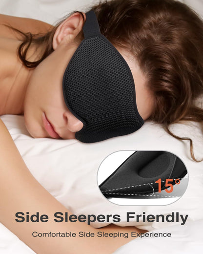 MABAO Sleep Mask for Side Sleeper, Eye Mask for Sleeping Women Men, Black | 3D Contoured Cup No Eye Pressure, 100% Light Blocking Sleeping Mask with Adjustable Strap Night Blindfold Flight, Travel, Nap