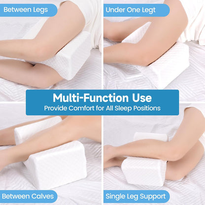TranquilRelax Knee Pillow for Side Sleepers, Leg Pillow for Side Sleeping | Smooth Pillow for Spine Aligning, Comfortable Memory Foam Pillow for Hip, Back, Sciatica, Knee, Joints Pain (White)