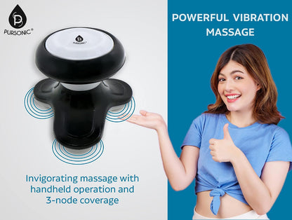 Pursonic Handheld Sport Massager Mini Portable for Hand, Head, Neck, Back, Legs & Arms Pain Relief Easy Grip Handle, 3 Vibrating Massage Modes (White)