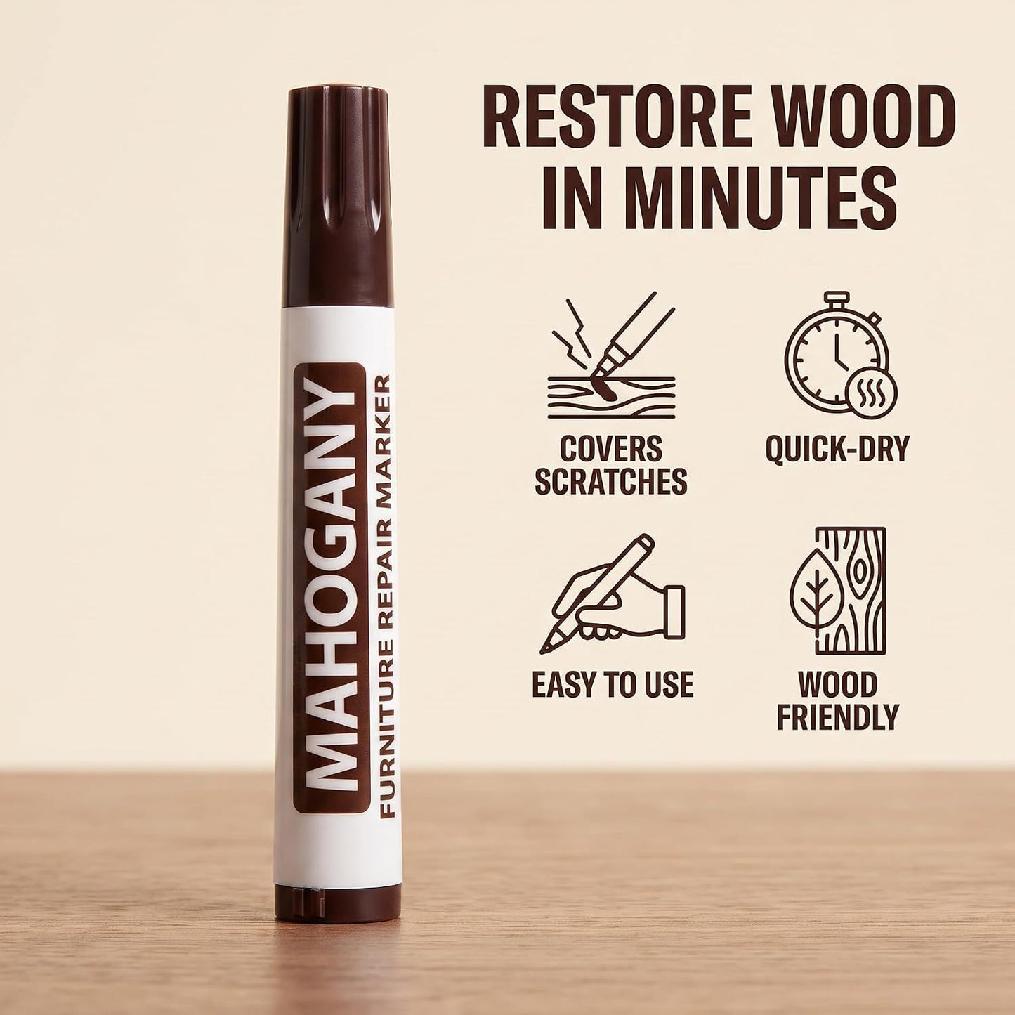 2Pcs Brown Furniture Repair Wood Cabinet Floor Touch Up Markers Scratch Filler Remover - Mahogany,Wood Polish and Care
