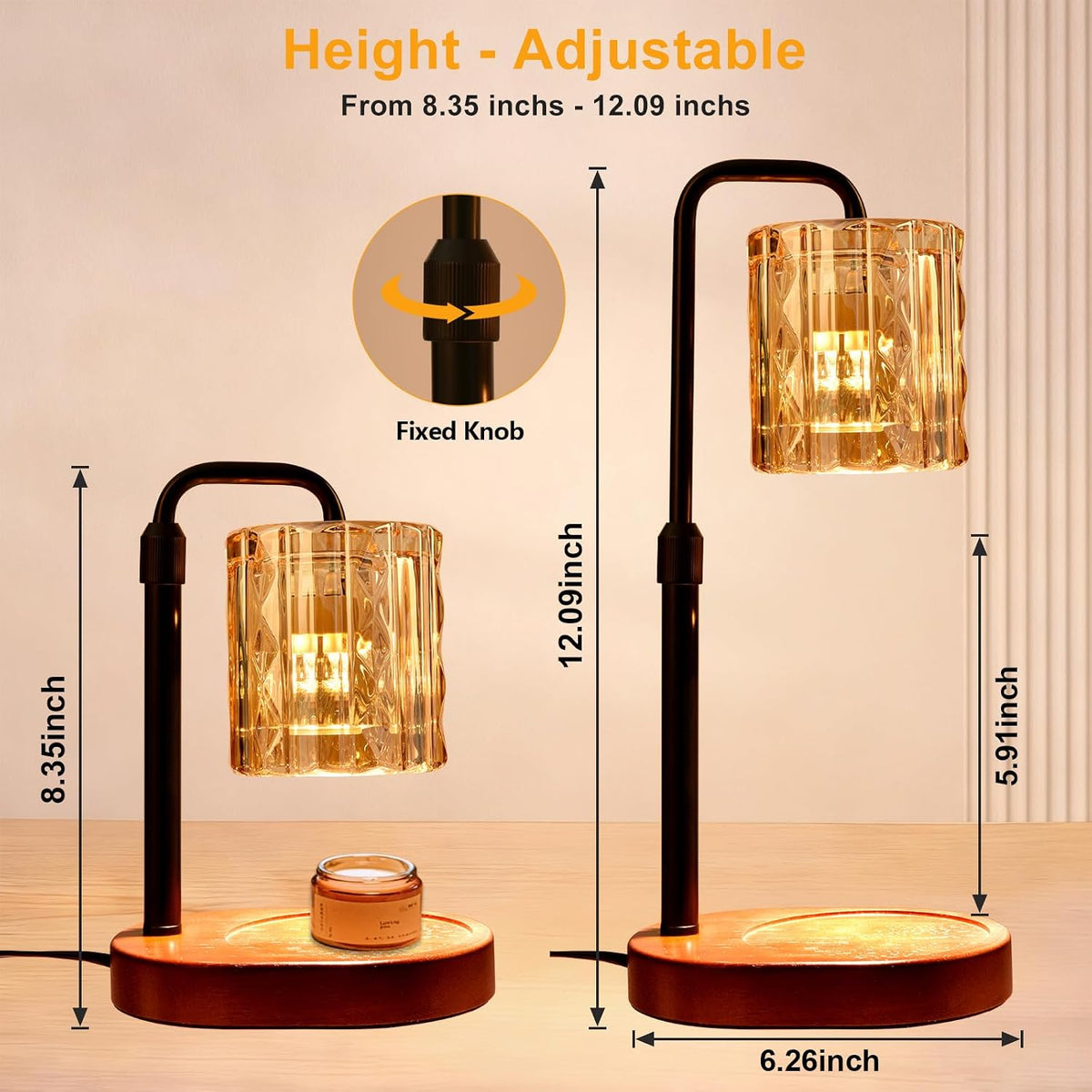 Candle Warmer Lamp with Timer & Dimmer, Birthday Gifts for Women Mom, 4-Level Dimmable Flower Heat Lamp for Jar Candles, Adjustable Height, House Warming Gifts, Home Decor (Purple