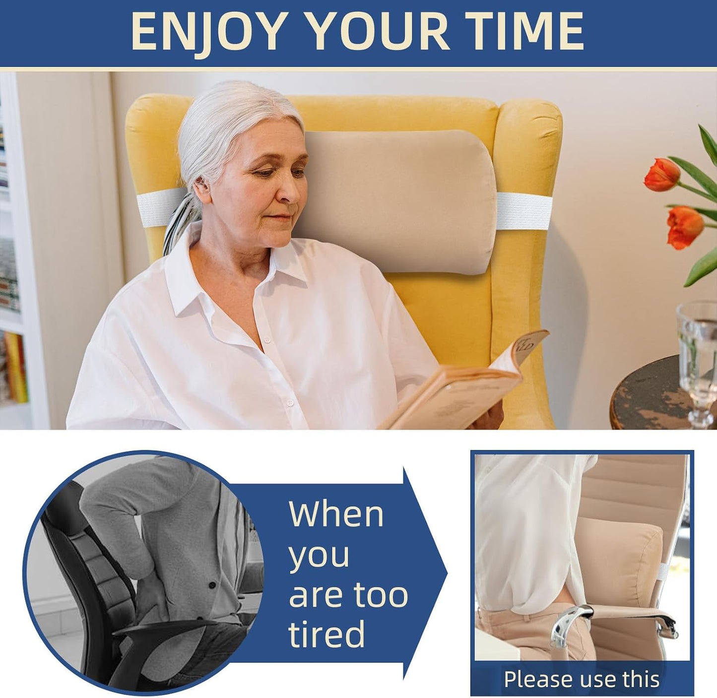 Headrest Pillow for Patio Chaise Lounge, 2 Packs Head Pillow with Elastic Band for Zero Gravity Lounge Chair, Head Neck Rest Pillow Lumbar Pillow, Beige
