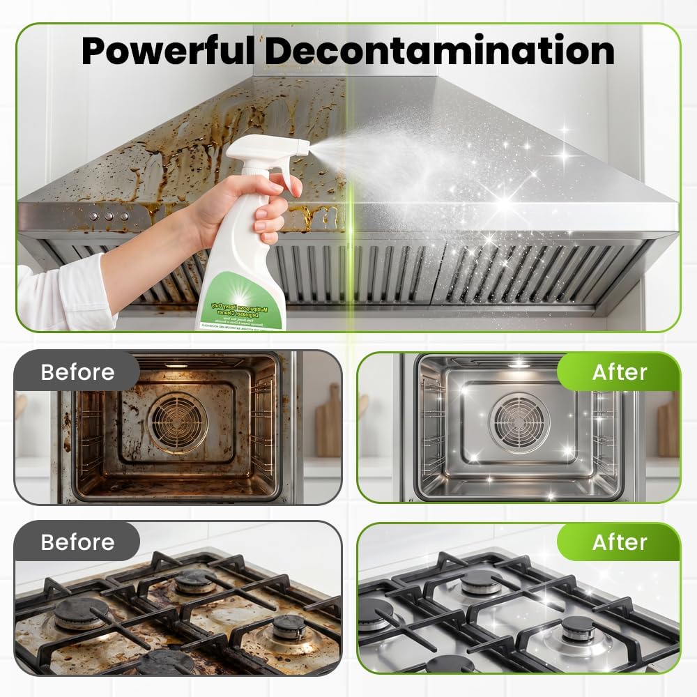 Oven Cleaner Heavy Duty Degreaser Spray for Kitchen Stove | 2026 New 17oz Kitchen Degreaser Spray and Microwave Cleaner, Multipurpose Grease Cleaner for Oven Hood Microwave