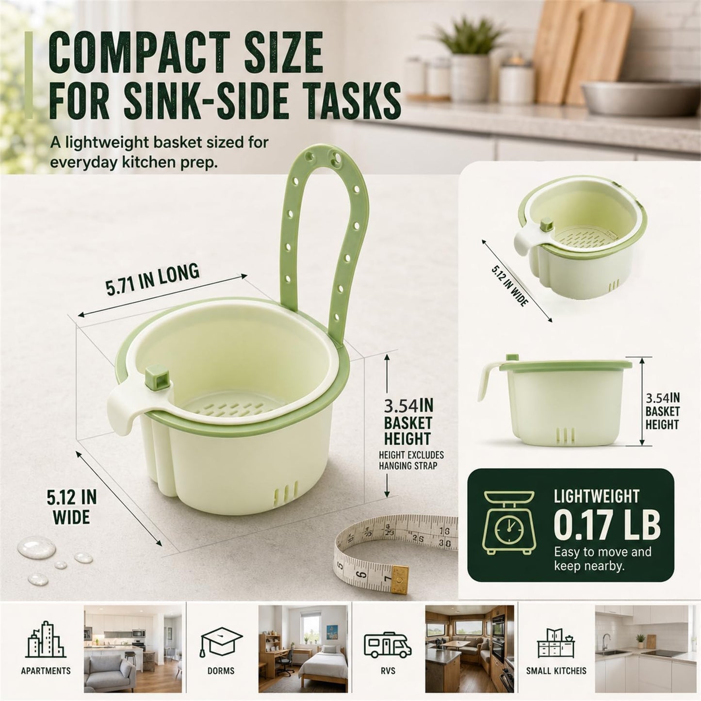 Hanging Sink Drain Basket, Press-to-Dump Kitchen Strainer Basket | Manual press-to-dump hanging sink basket with faucet hook and fine mesh for everyday kitchen draining