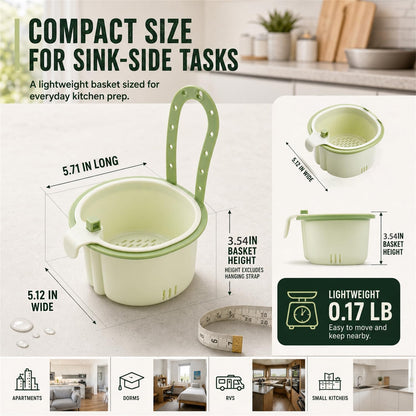 Hanging Sink Drain Basket, Press-to-Dump Kitchen Strainer Basket | Manual press-to-dump hanging sink basket with faucet hook and fine mesh for everyday kitchen draining