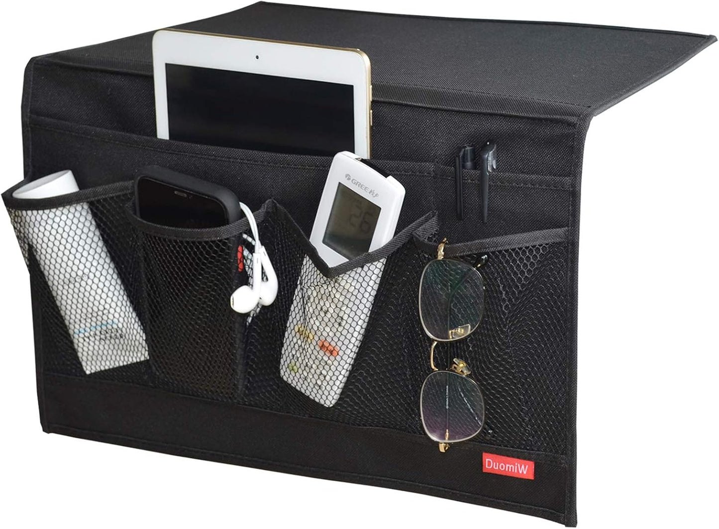Bedside Storage Organizer, Bedside Caddy, Table Cabinet Storage Organizer, TV Remote Control, Phones, Magazines, Tablets, Accessories, Grey