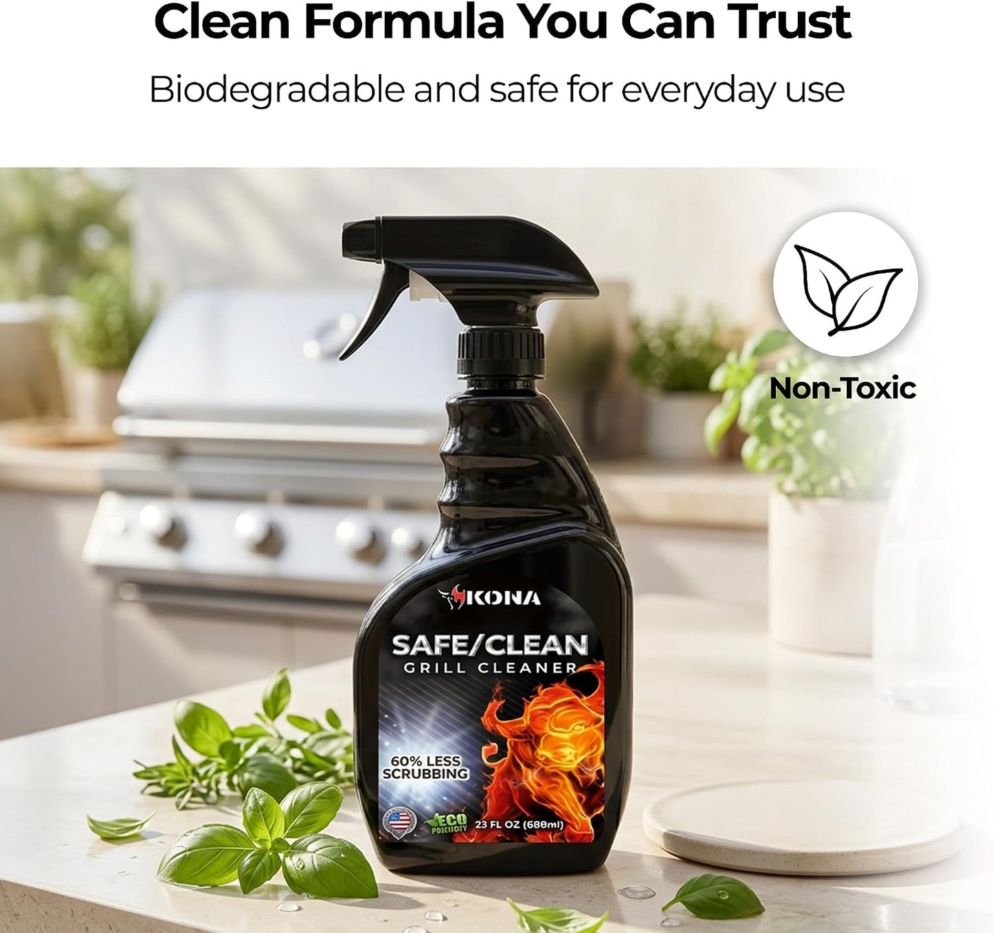 Kona Safe/Clean Grill Cleaner Spray, 23 oz - Heavy-Duty No-Drip Gel | heavy-duty no-drip gel formula, BBQ grate degreaser, 23 oz spray bottle