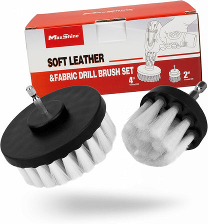 Maxshine Universal M8 Light-Duty Soft Leather & Fabric Brush Drill Attachment – White Scrub Brush Kit for Fabric, Leather, Upholstery, Convertable Top & Seats – Removes Grime, Stains, Dirt & Buildup