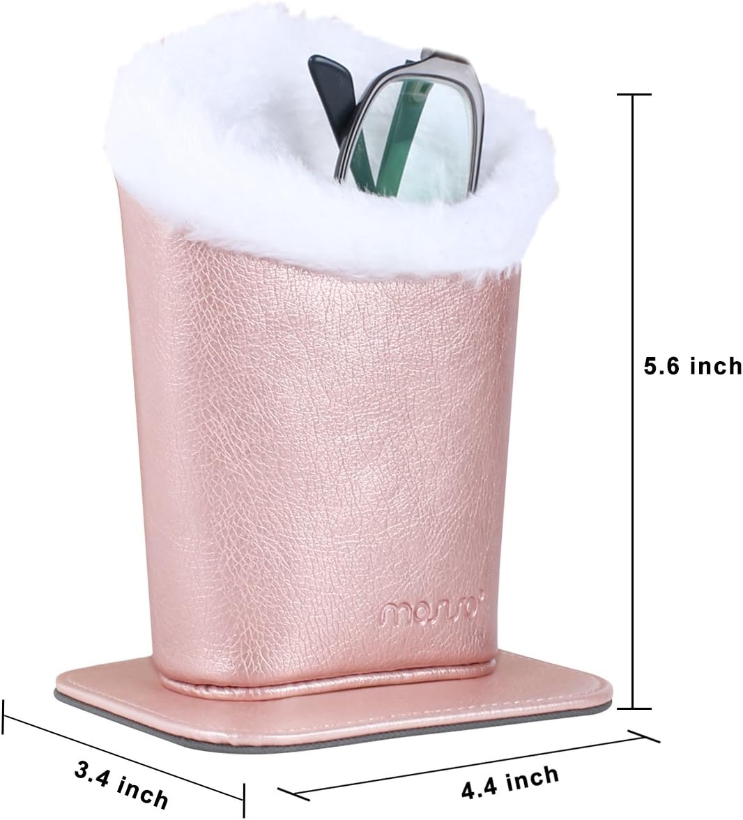 MOSISO Eyeglasses Holder for Women, Plush Lined PU Leather Glasses Case | Eyeglasses Holder with Magnetic Base, Anti-Scratch Storage for Desk