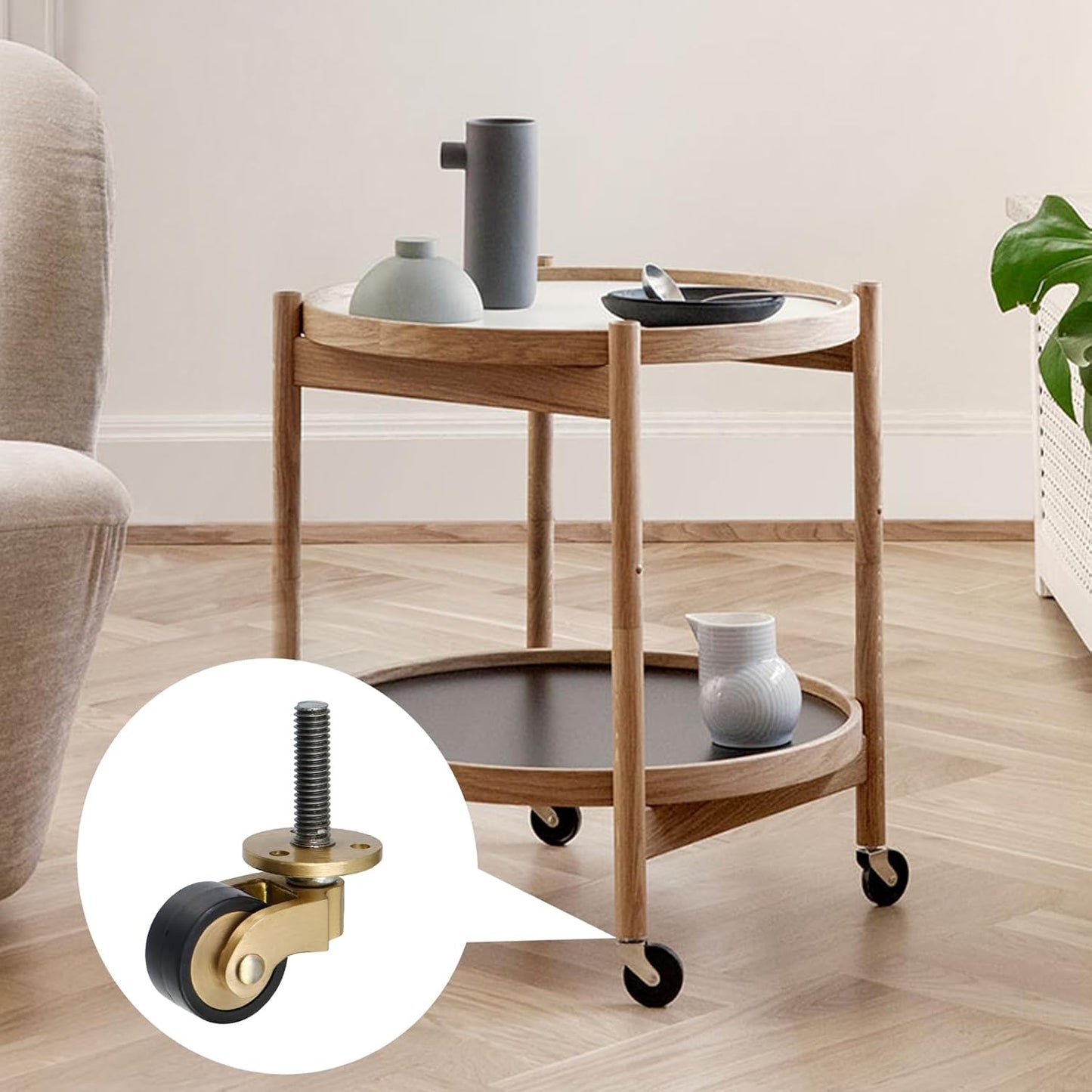 Semetall 4PCS Swivel Caster Wheels Square Cup Furniture Castors (Bronze) | 150kg Load Capacity, with Screws for Piano Feet, Sofa, Table, 1.02 Inch (26mm) Wheels