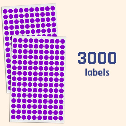 3000 Pieces, Small Colored Dot Round Stickers Labels - 10 Colors, 0.375"