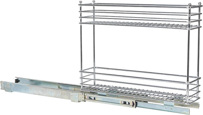 Household Essentials Glidez Multipurpose Chrome-Plated Steel Pull-Out/Slide-Out Storage Organizer for Cookware and Bakeware - 2-Tier Design - Fits Standard Size Cabinet or Shelf, Chrome