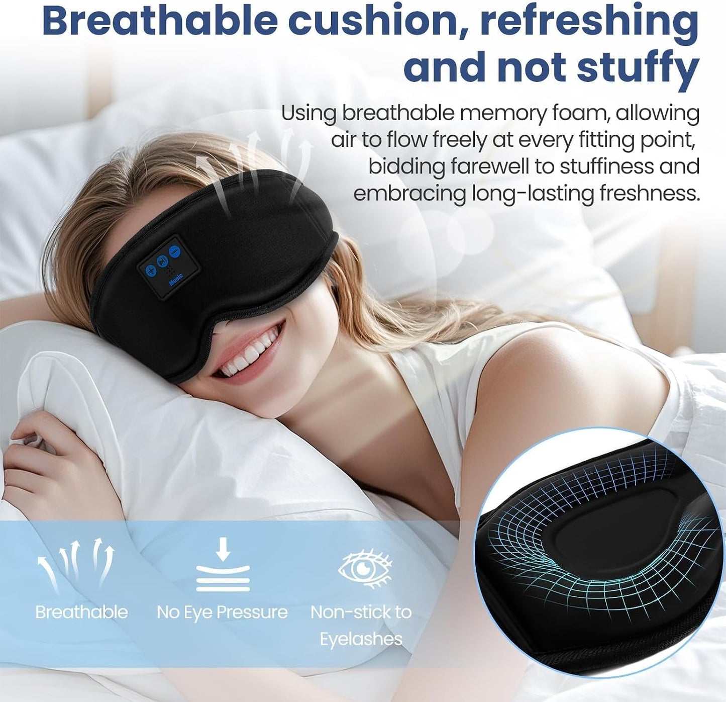 Sleep Headphones, HILDCROA Sleep Mask with Bluetooth Headphones, Sleeping Earphones for Side Sleeper, Bluetooth Eye Mask for Sleeping, Meditation & Travel