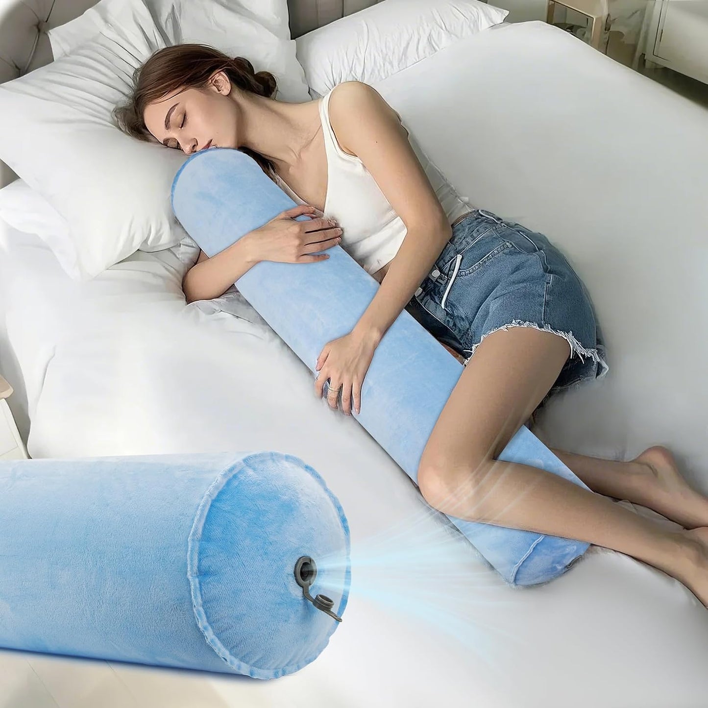 ONTYZZ Inflatable Round Neck Pillow Cervical Roll Pillow, 4.9 * 14.96 inch | Cylinder Bolster Pillow for Head, Neck, Back, Legs and Yoga, Grey