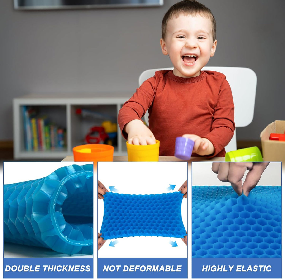 Gel Seat Cushion for Long Sitting - 16.5" x 14.5" x 2.4" (Extra Thick＆Soft)