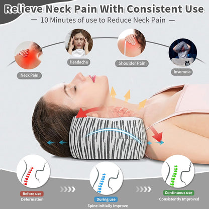 Cervical Neck Roll Pillow, Say Goodbye to Neck Pain, Travel Neck Support Pillow for Side Sleepers, Ergonomic Memory Foam Camping Pillow, Cervical Traction Device with Storage Bag