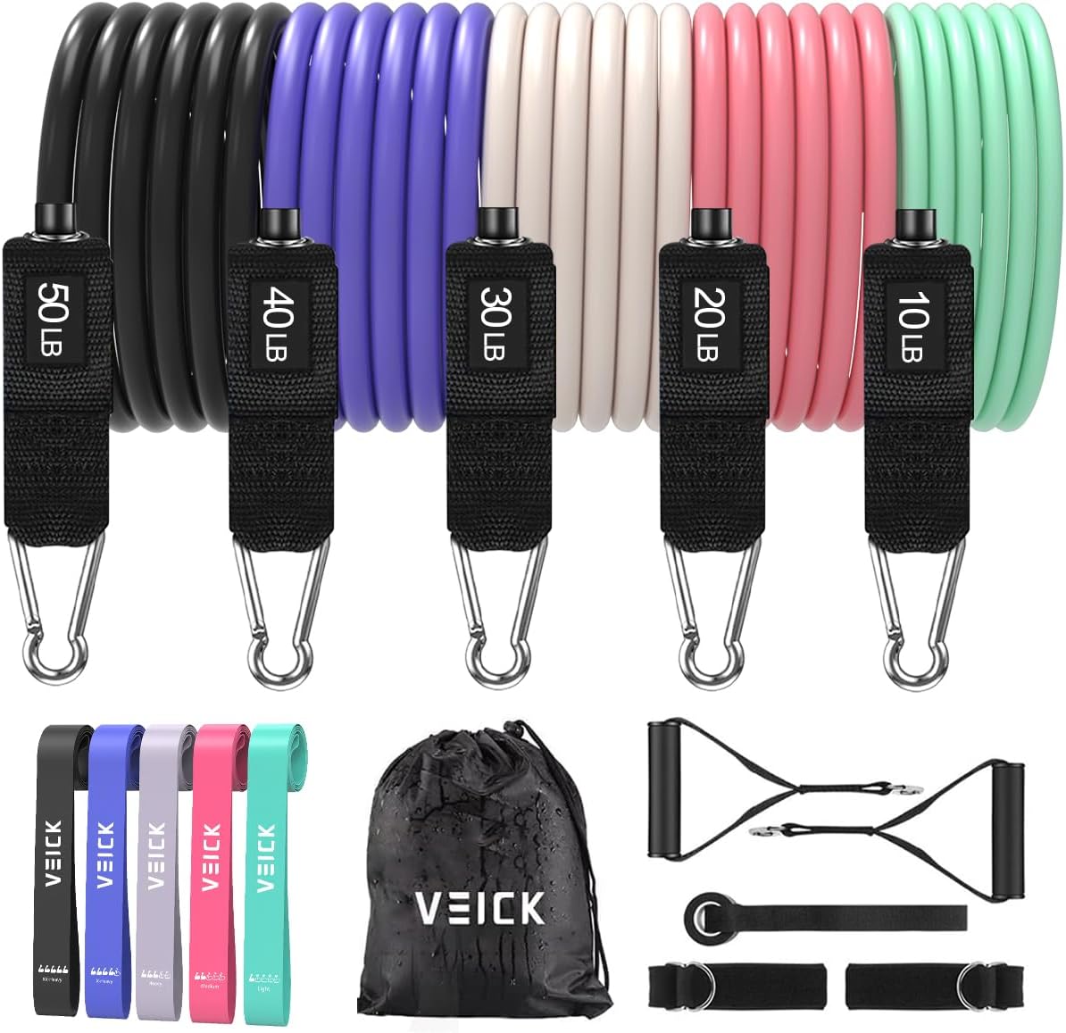 VElCK Resistance Bands Set with Handles for Exercise, Workout and Home Gym | 100% Natural Latex, 10-150LBS, Versatile for Yoga, Pilates, Strength, Home Gym