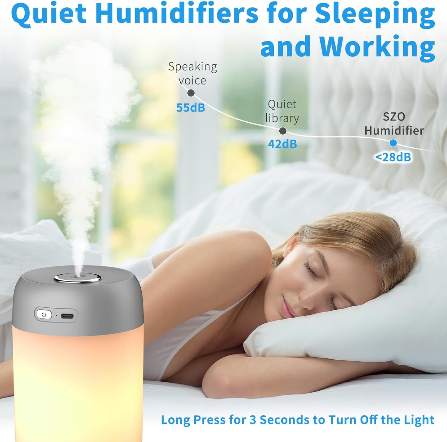 SZO Humidifier for Plants, 650ml Plant Humidifier Indoor, Gray | Small Plant Humidifier with Warm Light for Plants, Bedroom, Office Desktop, Baby Room