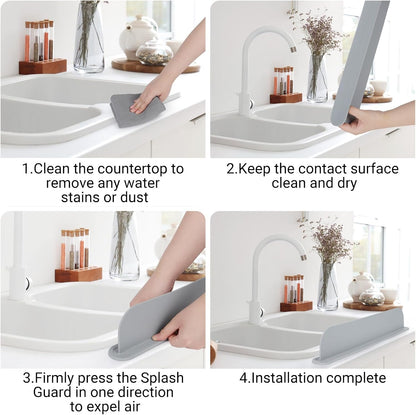 19.3 inch Silicone Sink Splash Guard, Splash Guard for Kitchen Sink Area, Backsplash Protector for Kitchen Countertop & Bathroom Bathtub with Non-Slip Strong Suction, White