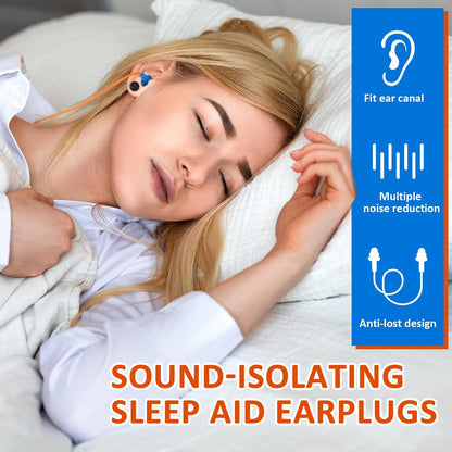Xuhal 200 Pairs Corded Ear Plugs Silicone Earplugs with Cord Individually Wrapped Reusable Earplugs Sleep Noise Cancelling Hearing Protection for Snoring Shooting Studying Construction (Black)