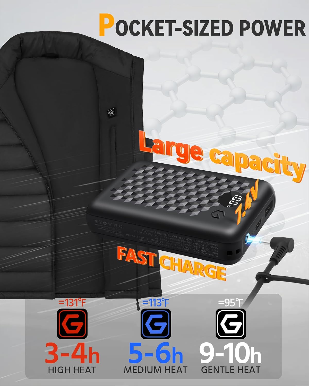 Wulcea Graphene Heated Vest For Women 7.4V Fast Charge Large Capacity Battery