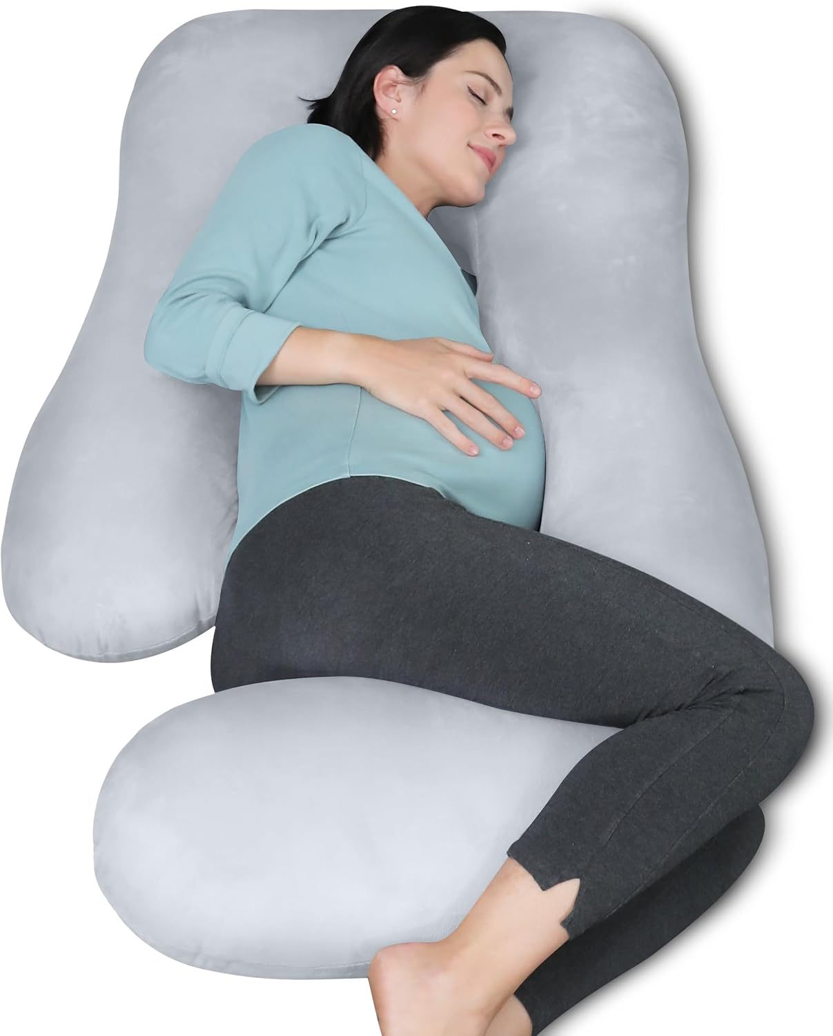 MOON PARK Pregnancy Pillows for Sleeping - 57 Inch U Shaped Full Body Maternity Pillow with Removable Cover - Support for Back, Legs, Belly, Hips - Pregnancy Pillow for Women - Grey