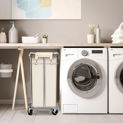 100L Rolling Laundry Hamper Basket with Wheels for Bedroom, Grey | Laundry Sorter Cart with Removable Bag, Tall Narrow Slim Clothes Organizer, Sturdy Metal Frame, Dorm Space Saving