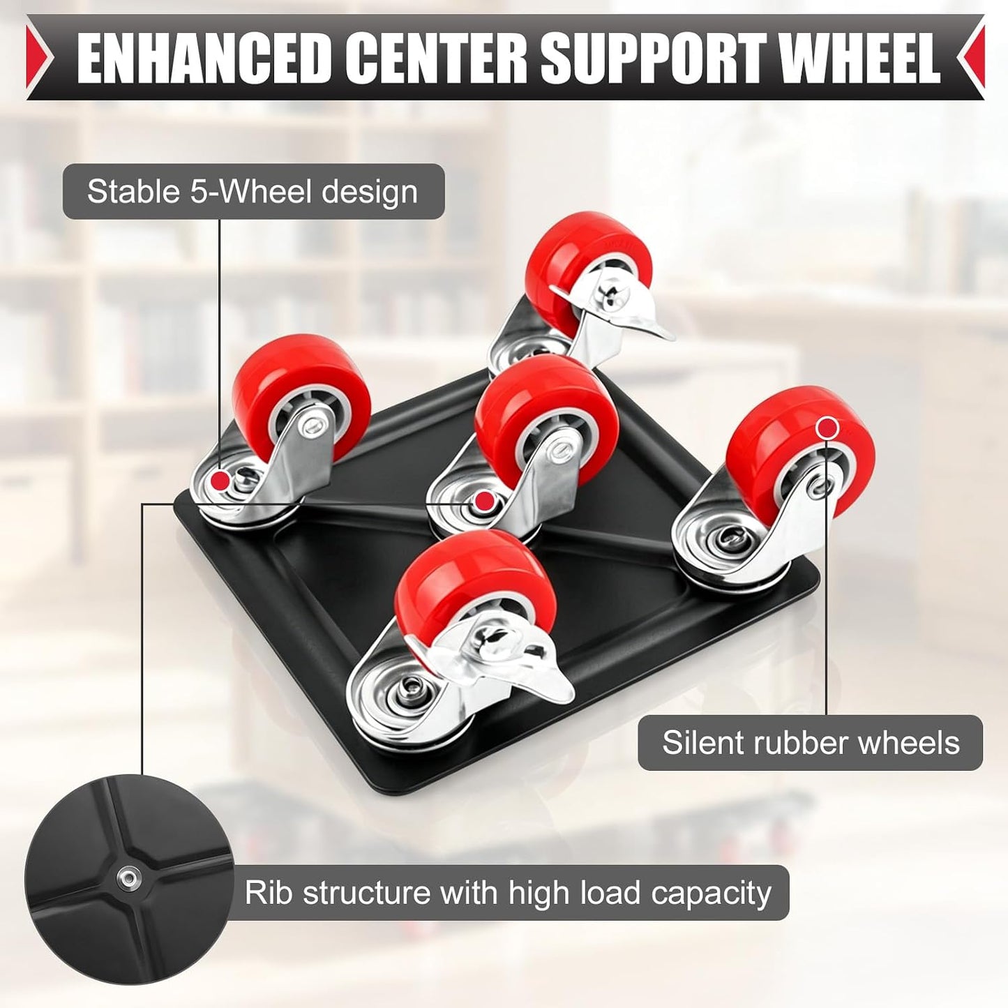 Furniture Dolly Set – Premium 5-Wheel Furniture Mover with Silent Rubber Casters & 1650 LBS Max Load, Heavy-Duty Furniture Mover with Lifter Tool for Moving Furniture