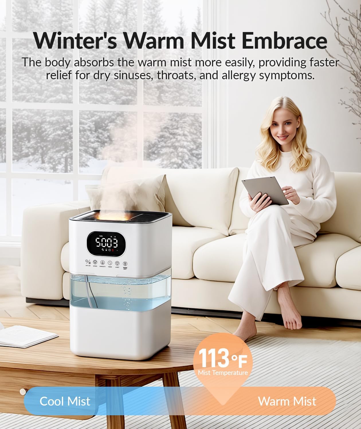 AreShark Humidifier Large Room, 2.2 Gal/8.5L Cool Warm Mist Air Humidifiers for Bedroom, 65H Runtime, Humidity Setting, Easy to Clean, Top Fill, 30dB Quiet, 550ft² Coverage, for Plants, Adults, Kids