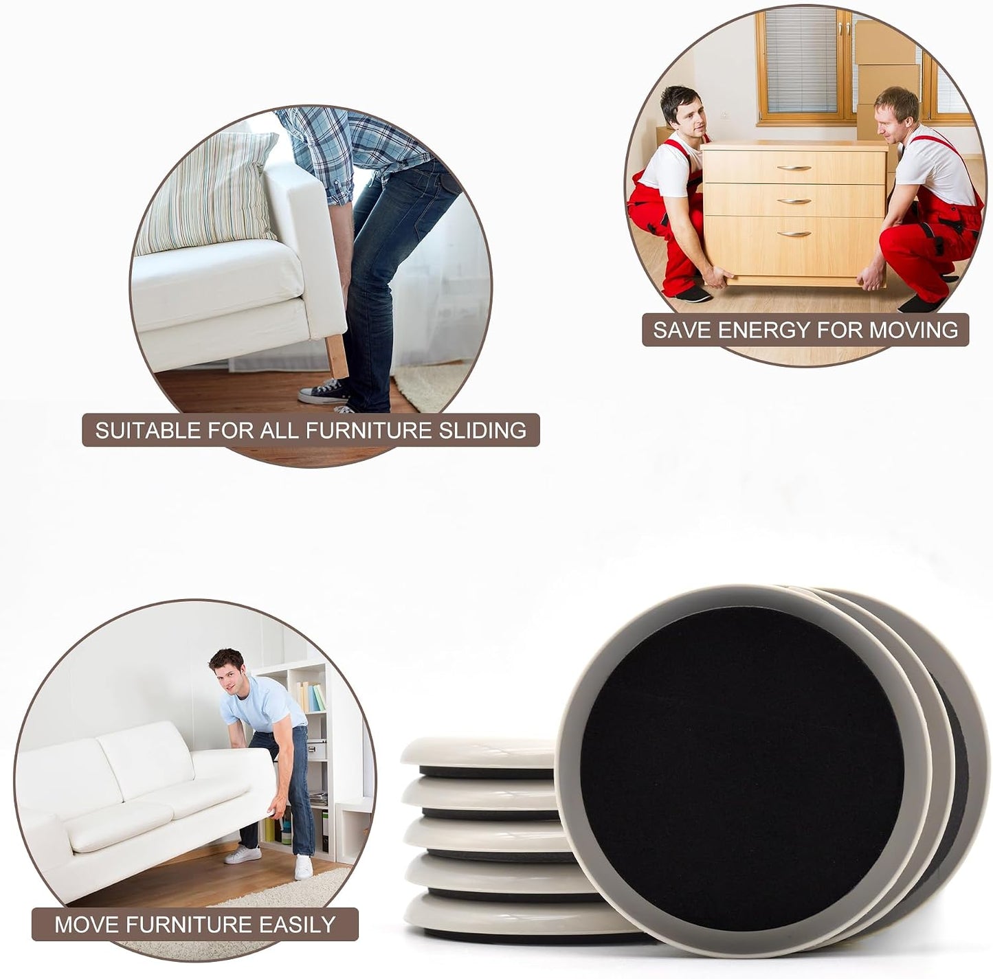 Furniture Sliders, 8 Pcs 3 1/2'' Furniture Sliders Pads for Hardwood Floors, Chair Legs Floors Protectors, Reusable Round Glides Glider, Heavy Duty Furniture Movers Sliders | Chair Legs Floors Protectors, Reusable Round Glides Glider, Heavy Duty