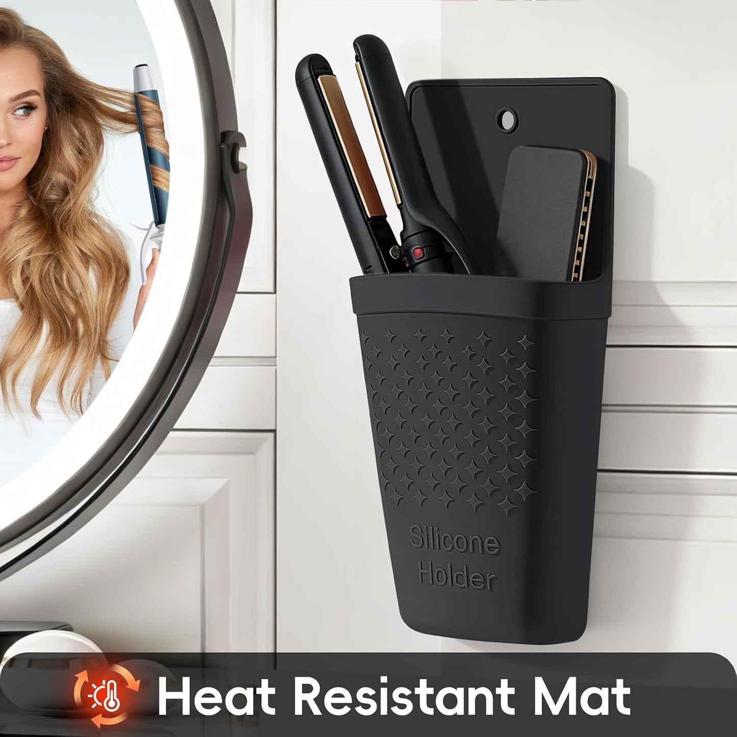 ZAKRA Curling Iron Holder,Heat Resistant Silicone Holder for Flat Iron,Hair Straightener,Hot Hair Tools,Vanity Accessories Organizer.(Grey)