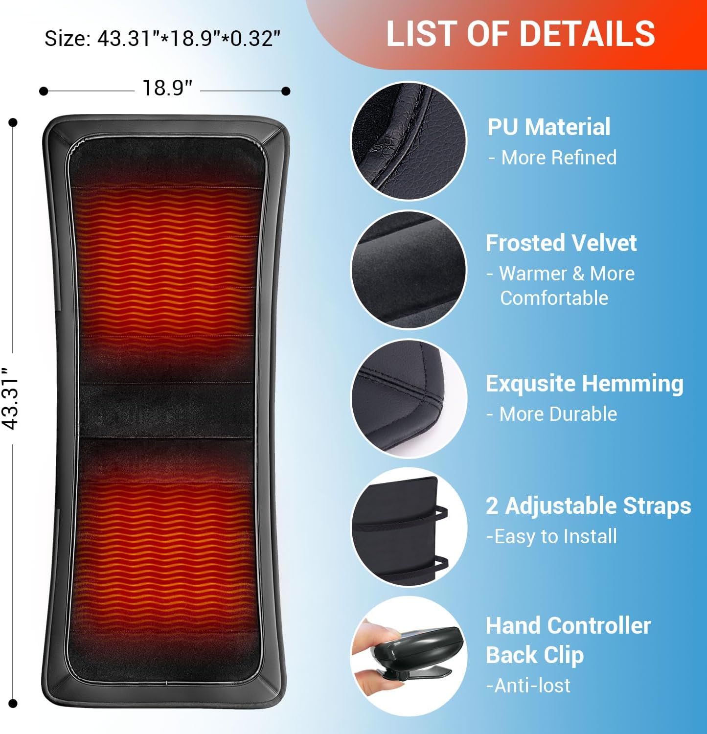 Longer Heated Seat Cover, Heating Pad for Chairs | Home/Office Seat Cushion with Fast Heat to Promote Blood Circulation & Relieve Fatigue, A Warm Gift, Black