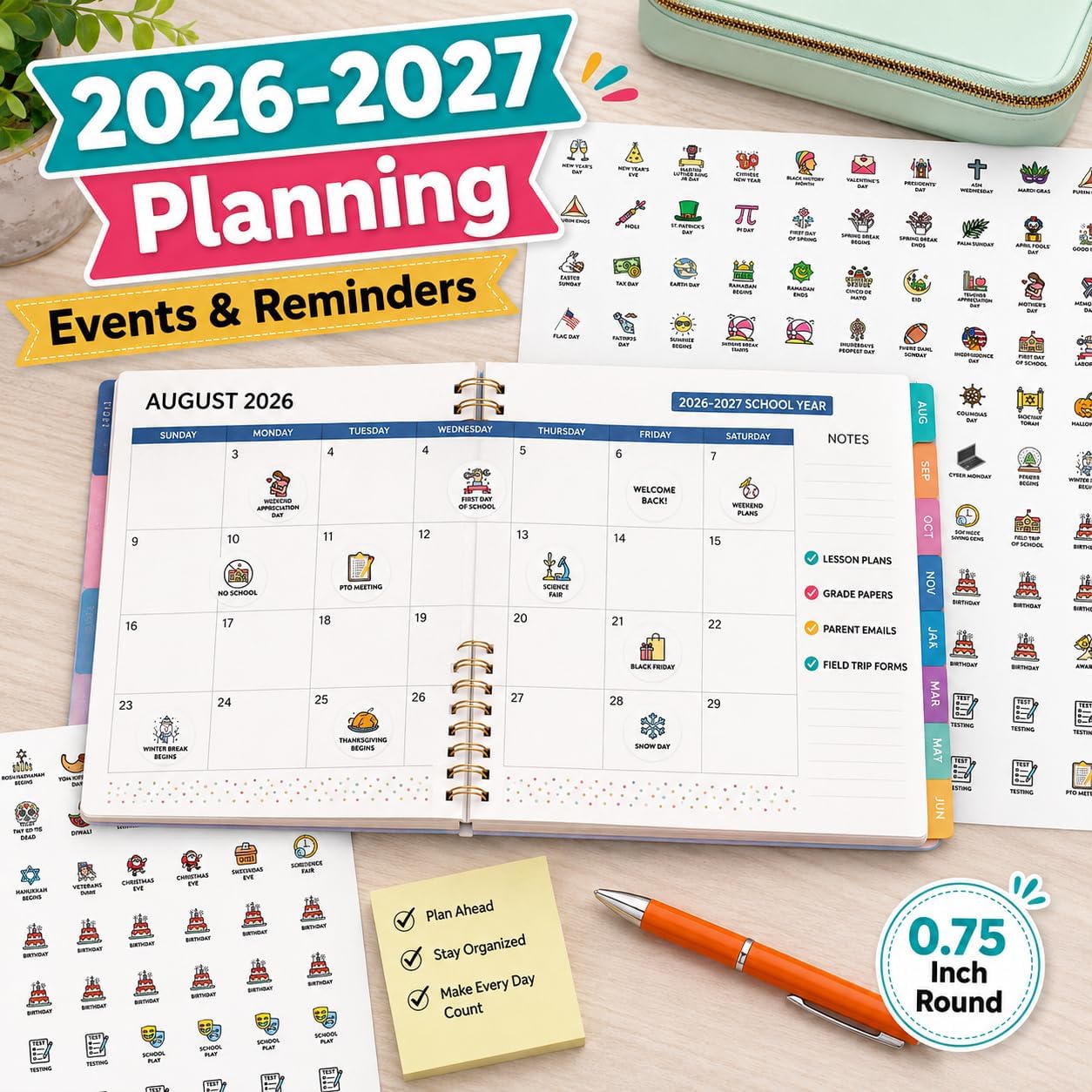 Andaz Press Colorful 7 Days of Week Stickers, Day Week Calendar Stickers for Adults Planner Day Dots Food Labels for Food Containers Date Calendar Planner Stickers Week Day Sticker Labels, 480-Pack