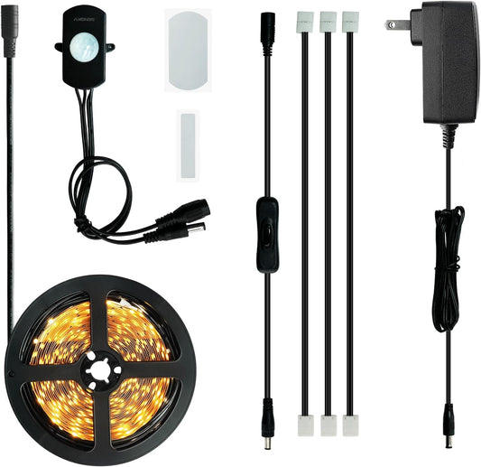 Sensky 19.7ft/6m Motion Activated LED Strip Light Kit with FCC Listed Adapter for Gun Safe, Under Cabinet, Under Bed, Pantry, Kitchen, Stairway, Closet Lighting (Cool White,Upgraded Version)