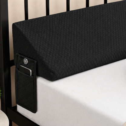 Twin Bed Wedge Pillow for Headboard Gap/Bed Gap Filler Black | Long Triangle Corner Pillows with Pockets,Dense Foam,Pillow Prevents Stuff Drops, Between Twin Mattress and Frames Home Decor